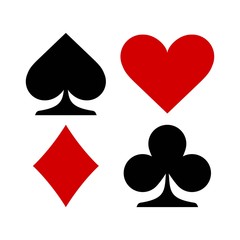Vector illustration. Suit of playing cards symbols. Icons isolated on white background