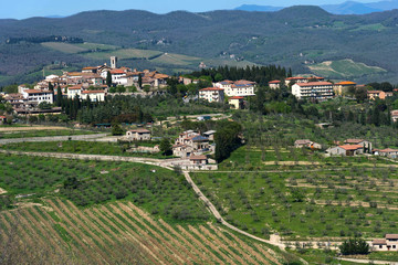 Panoramic beautiful view of Radda in Chianti province of Siena, Tuscany, Italy.