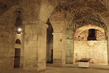 Fototapeta na wymiar Underground walls of Diocletian palace in Split, Croatia