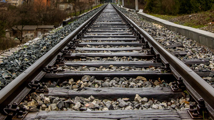 Fototapeta na wymiar Close up view of railway trail. HDR technique.