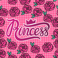 Princess card with lovely pink roses. Vector illustration.