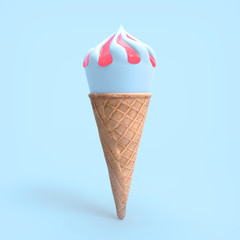 Blue icecream 3D illustration isolated on blue BG
