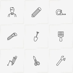 Tools line icon set with wrench , pencil and painter