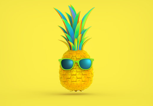 Fancy pineapple illustration on yellow BG