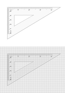 School supplies. Measuring tool. Triangle ruler 5 cm and 4 inch.