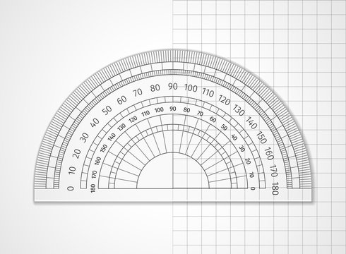 School supplies. Measuring tool. Transparent plastic protractor