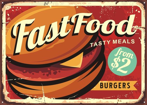 Burger retro sign decoration for fast food restaurant.