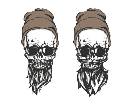 skull with hair beard and mustache