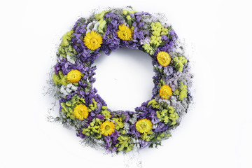 Beautiful flower wreath or flower crown isolated on the white background
