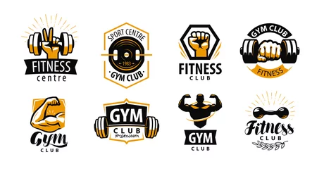 Tuinposter Gym, fitness logo or label. Sport, bodybuilding concept. Vector illustration © ~ Bitter ~