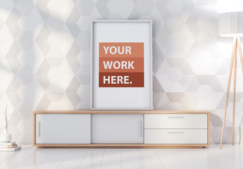 Framed Poster on Contemporary Furniture Mockup