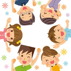 輪になる三世代家族