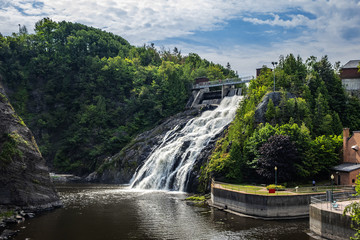 Fototapeta premium Waterfall in Parc des Chutes (Falls Park) in Village Riviere-du-Loup (200 kilometers east of Quebec City). Quebec province, Canada.