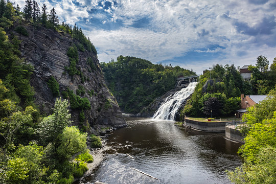 Waterfall in Parc des Chutes (Falls Park) in Village Riviere-du-Loup (200 kilometers east of Quebec City). Quebec province, Canada.