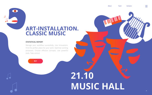 Vector Illustration For Classical Music Concert Hall Or Musician Theater. Great As Concert Ticket, Poster, Flyer Template Or Music Theater Or Philharmonic Hall Web Page Mock-up.