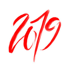 Obraz premium 2019 numbers by ink brush. Hand drawn creative calligraphy and brush pen lettering, design for holiday greeting cards and invitations.
