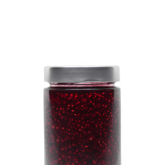Glass jar of crimson jam