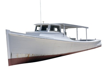 Isolated vintage Virginia white oyster waterman's boat.