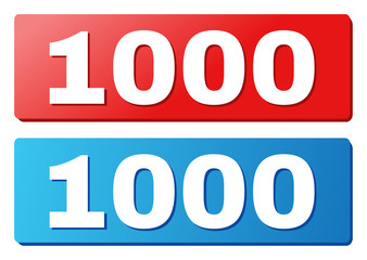 1000 text on rounded rectangle buttons. Designed with white title with shadow and blue and red button colors.