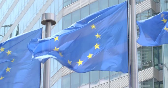 European flags waving slow motion