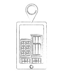 tablet device with buildings structures and pin location