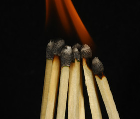 wooden match and flame