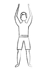 man with swimsuit and hands up character