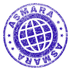ASMARA stamp imprint with grunge effect. Blue vector rubber seal imprint of ASMARA tag with grunge texture. Seal has words placed by circle and planet symbol.