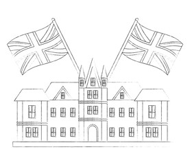 british castle with flags of great britain