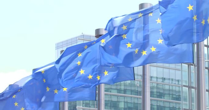 European flags waving slow motion