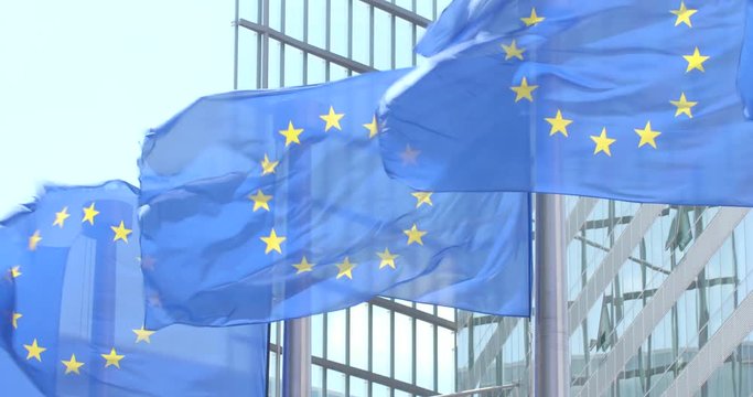 European flags waving slow motion