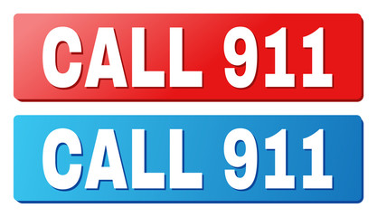 CALL 911 text on rounded rectangle buttons. Designed with white caption with shadow and blue and red button colors.