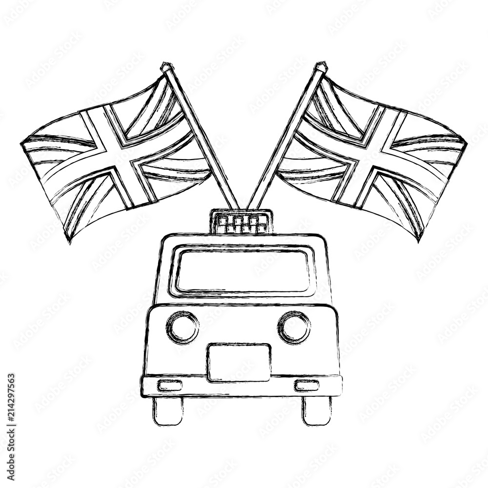 Sticker classic taxi with flags of great britain