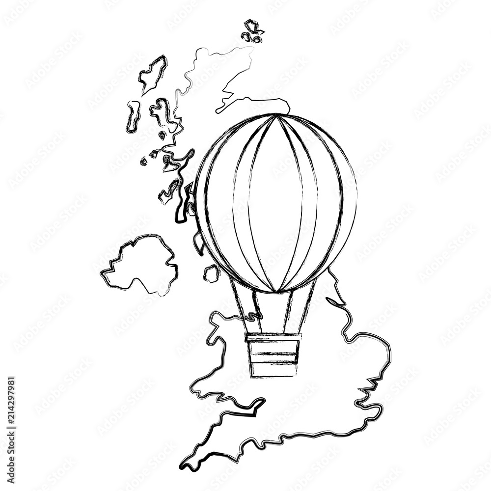 Poster map great britain with balloon air hot icon