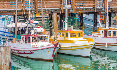 Fototapeta na wymiar Red and Yellow Trim on Boats