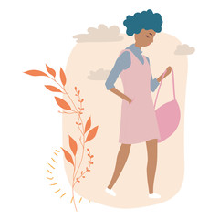 black woman walking in autumn