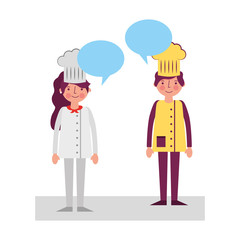 woman and man chef occupation talking