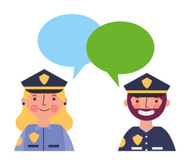 woman and man police portrait speech bubble