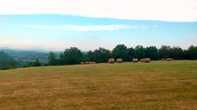Country and Mountain Landscape Right to left pan with do not cross sign at the end, 4K