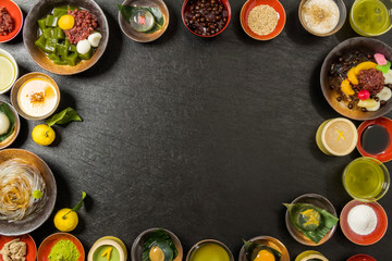 豆かん,あんみつ　beans and cubes of agar Japanese sweets