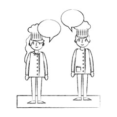 woman and man chef occupation talking