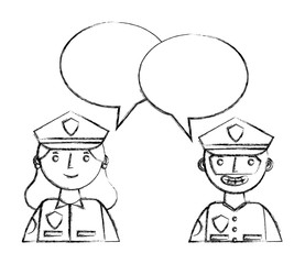 woman and man police portrait speech bubble