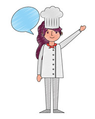 chef woman female character with hat speech bubble
