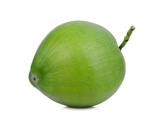 whole green coconut with drop water isolated on white background
