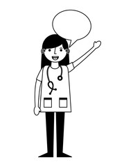 medical female doctor with speech bubble vector illustration design