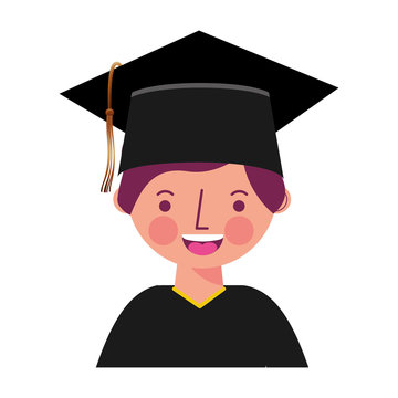 School Boy In Graduation Clothes And Hat Vector Illustration