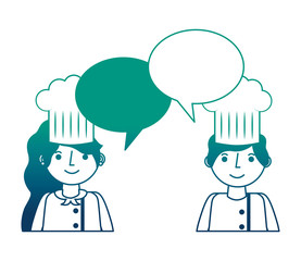 woman and man chef talking speech bubble