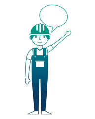 worker contruction in overalls speech bubble vector illustration gradient design
