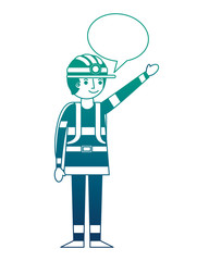 man miner in helmet and equipment speech bubble vector illustration gradient design