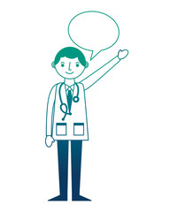 doctor professional with stethoscope in coat speech bubble vector illustration gradient design